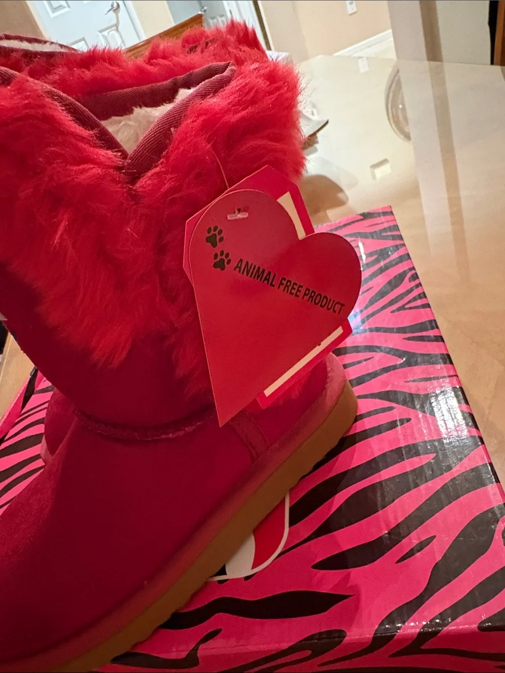 Red Faux Fur-Lined Boots with LA Clippers Logo
